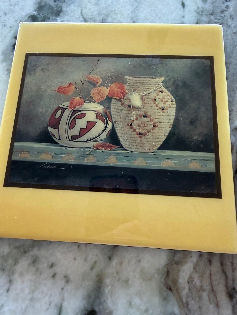 Pair R.C. Gorman Decorative Ceramic Art Tiles Southwest Native American Wall Art